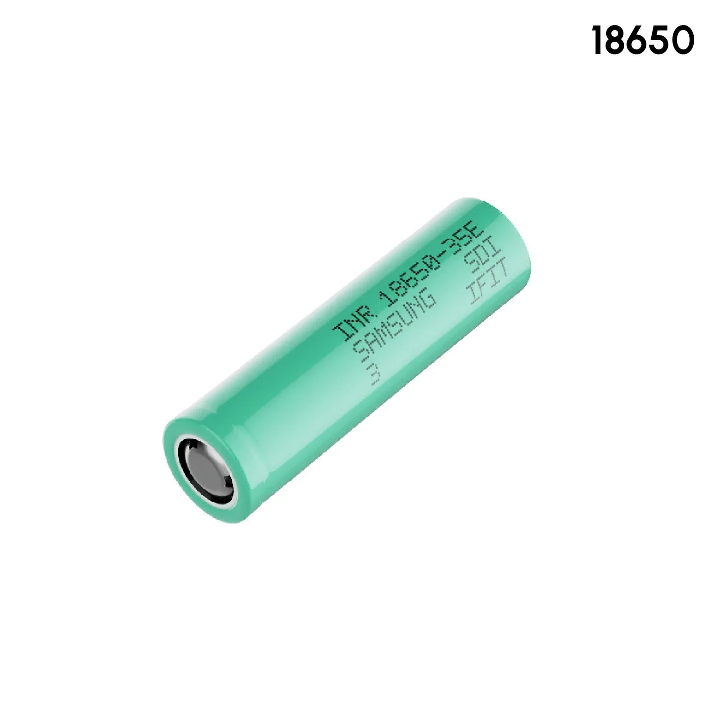 Samsung 18650 rechargeable lithium ion battery on white background