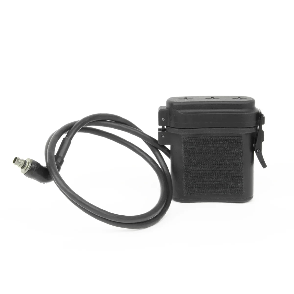 Black night vision battery pack with connecting cable on a white background