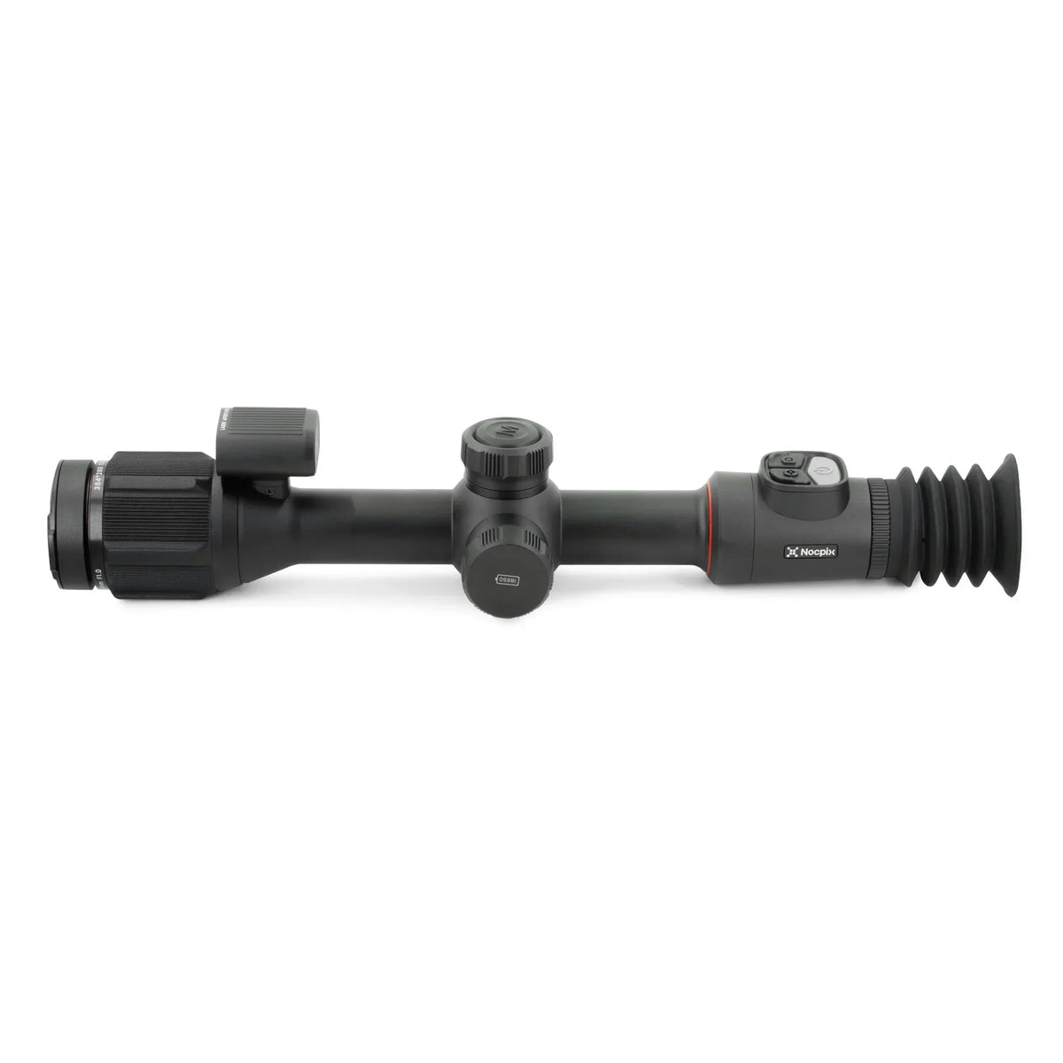 Black Noctplx digital night vision scope with adjustable eyepiece and dials on a white background
