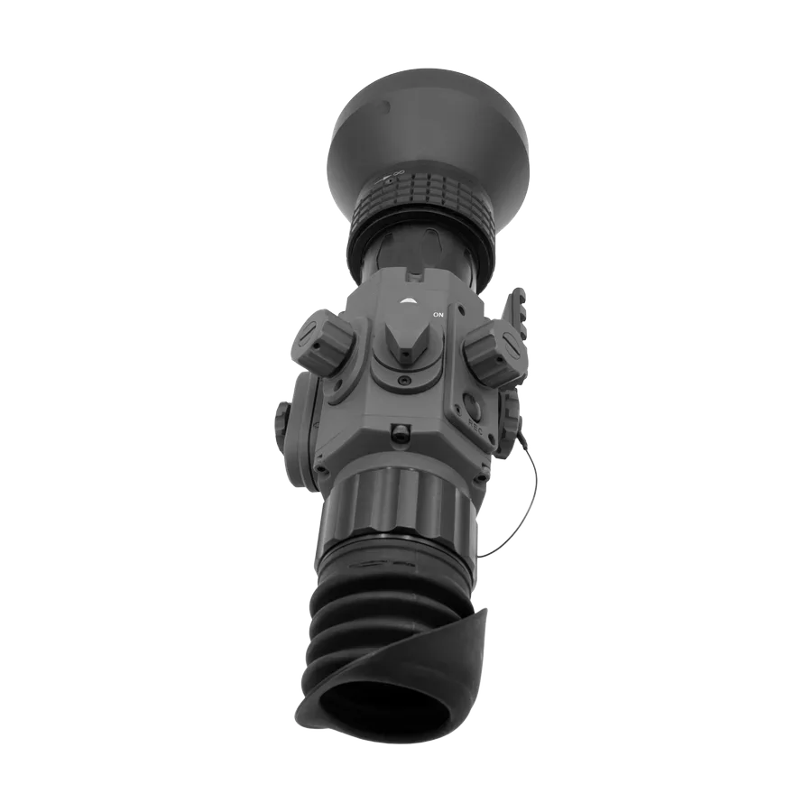 75mm thermal scope with adjustable dials, rubber eyepiece, and precision optics