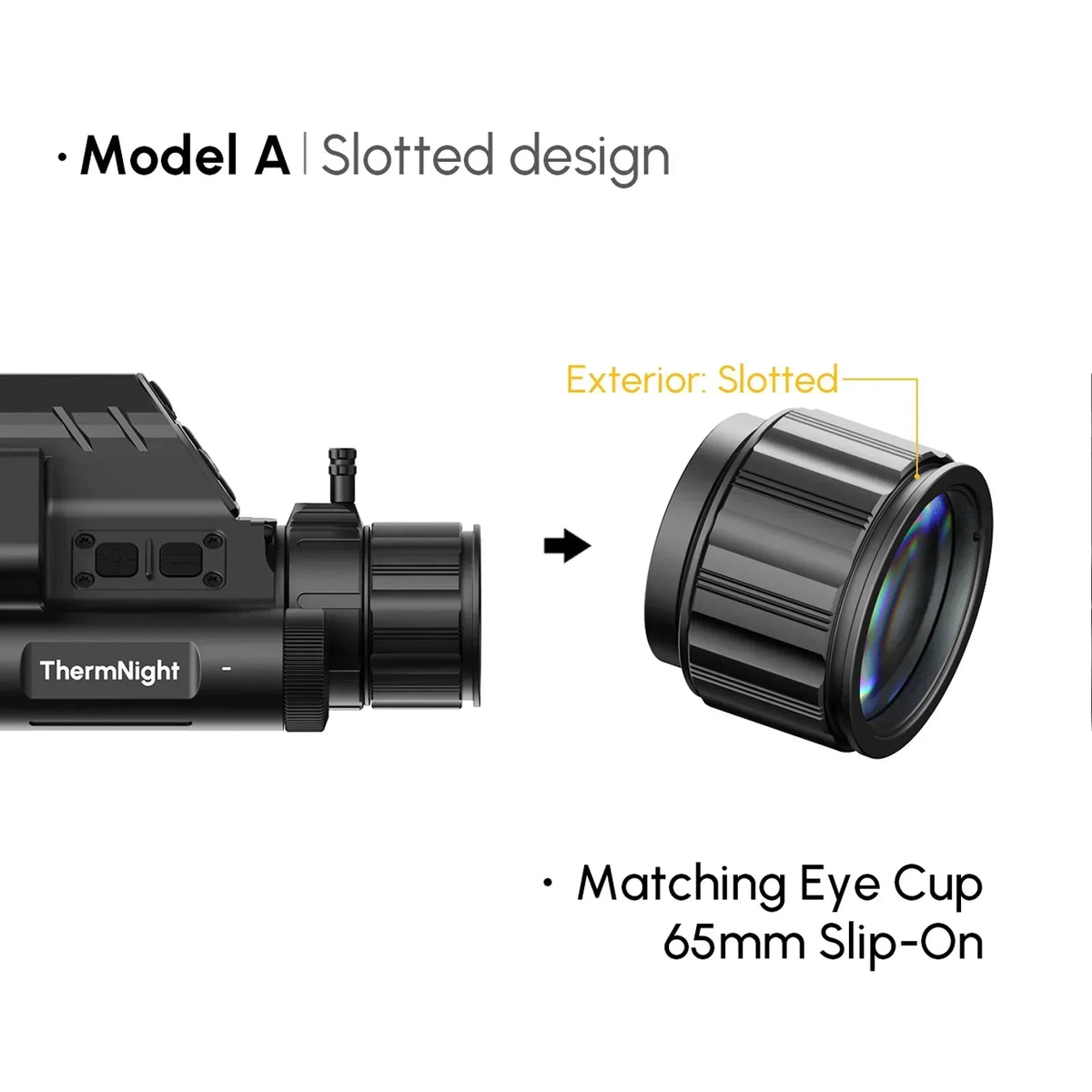 Thermal optic device with slotted 65mm slip-on matching eyecup accessory