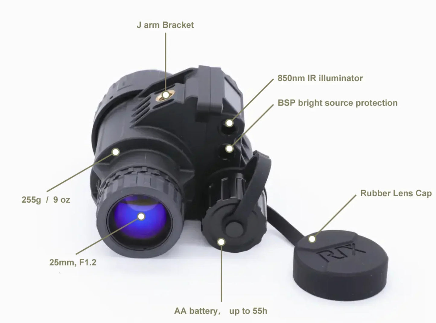 RIX Tactical RNV-14 Gen 2+ White Phosphor Night Vision Monocular FOM 1800-2000 - Night Vision Universe