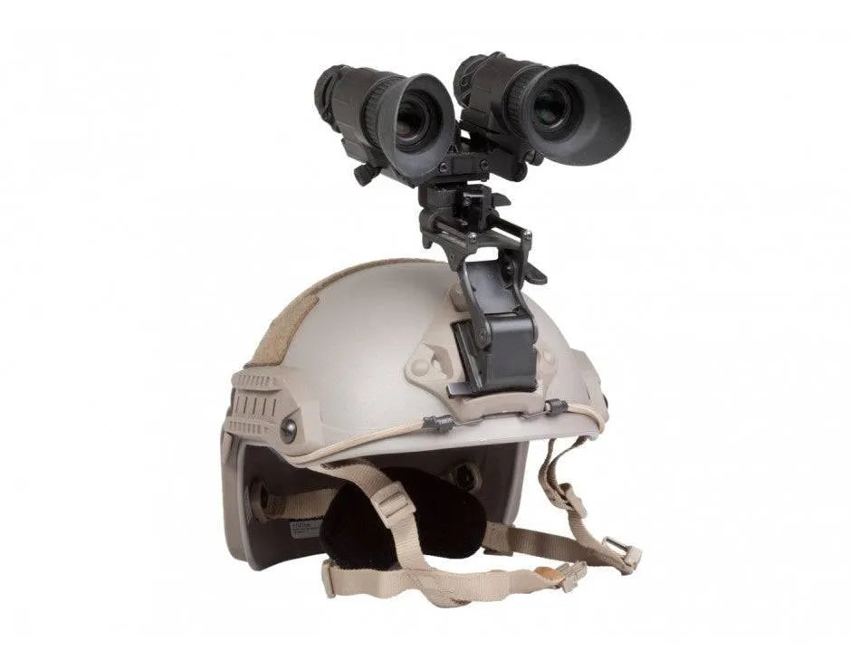 AGM NVG-50 Gen 3 night vision binoculars mounted on a tactical helmet