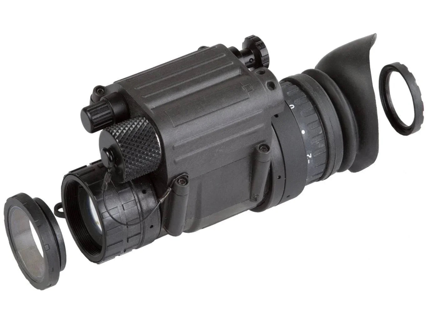 AGM PVS-14 NL1 Gen 2 night vision monocular with rubber eyecup and detached lens caps
