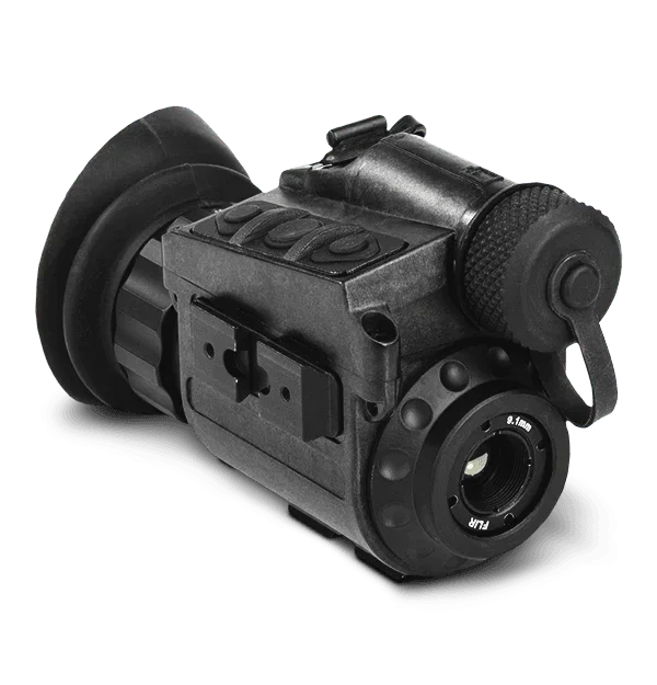 Compact black thermal monocular with textured grip and visible lens, night vision device
