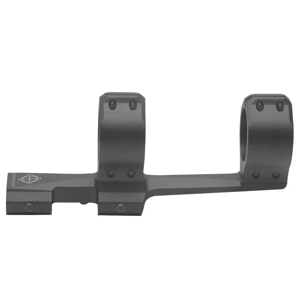 Tactical 30mm fixed cantilever scope mount for rifles, matte black metal finish, side view