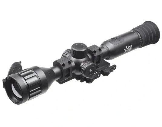 AGM Global Vision night vision scope with adjustment knobs and flip-up lens cover
