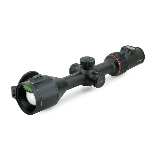 Nocpix night vision rifle scope with adjustment knobs on white background