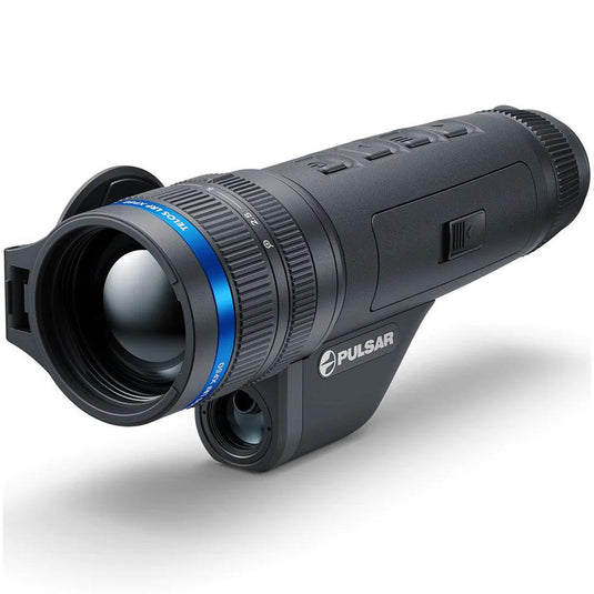 Pulsar thermal monocular with night vision, black casing on white background