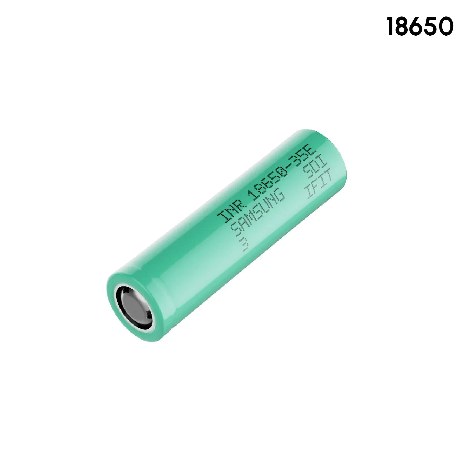 Samsung 18650 rechargeable lithium ion battery on white background