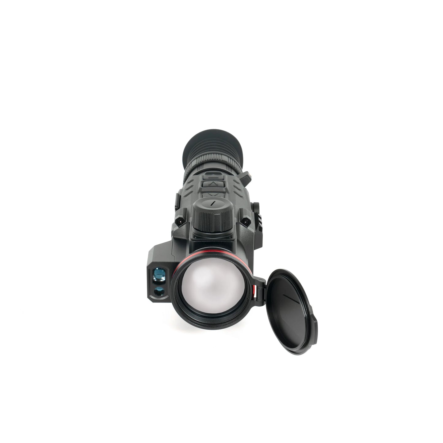 Thermal night vision scope with lens cover open, ideal for low-light hunting or surveillance