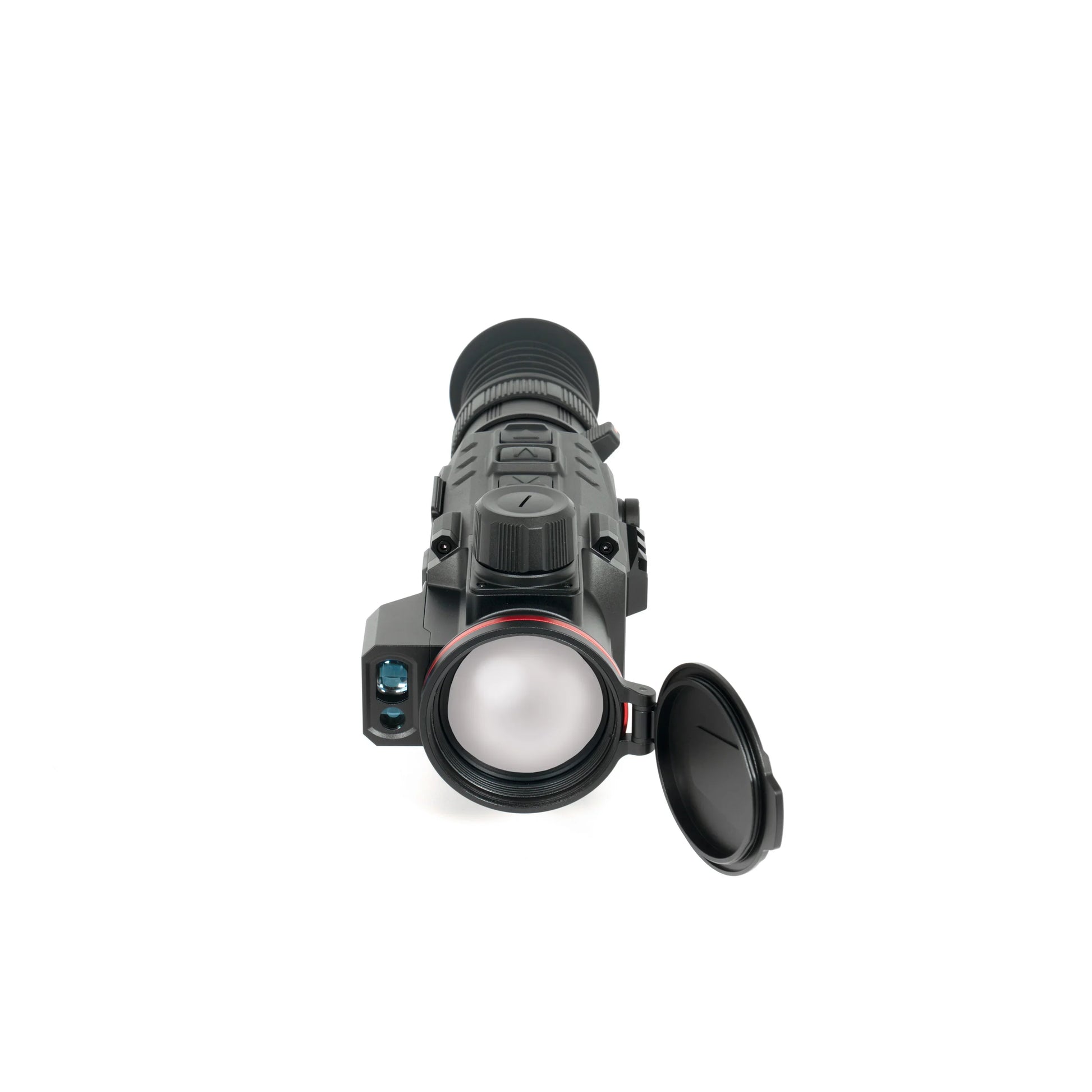 Thermal night vision scope with lens cover open, ideal for low-light hunting or surveillance