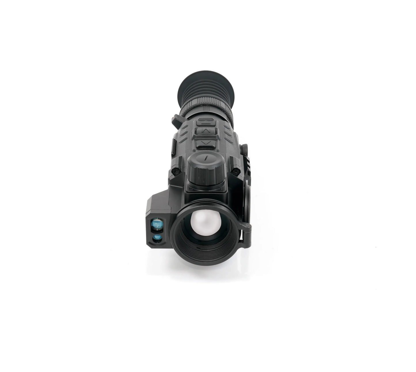 Black thermal night vision monocular with control buttons and objective lens, ideal for low-light observation.