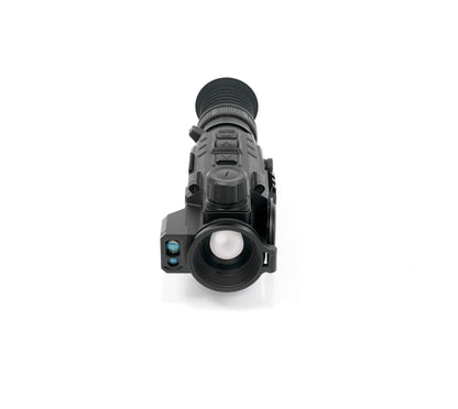 Black thermal night vision monocular with control buttons and objective lens, ideal for low-light observation.