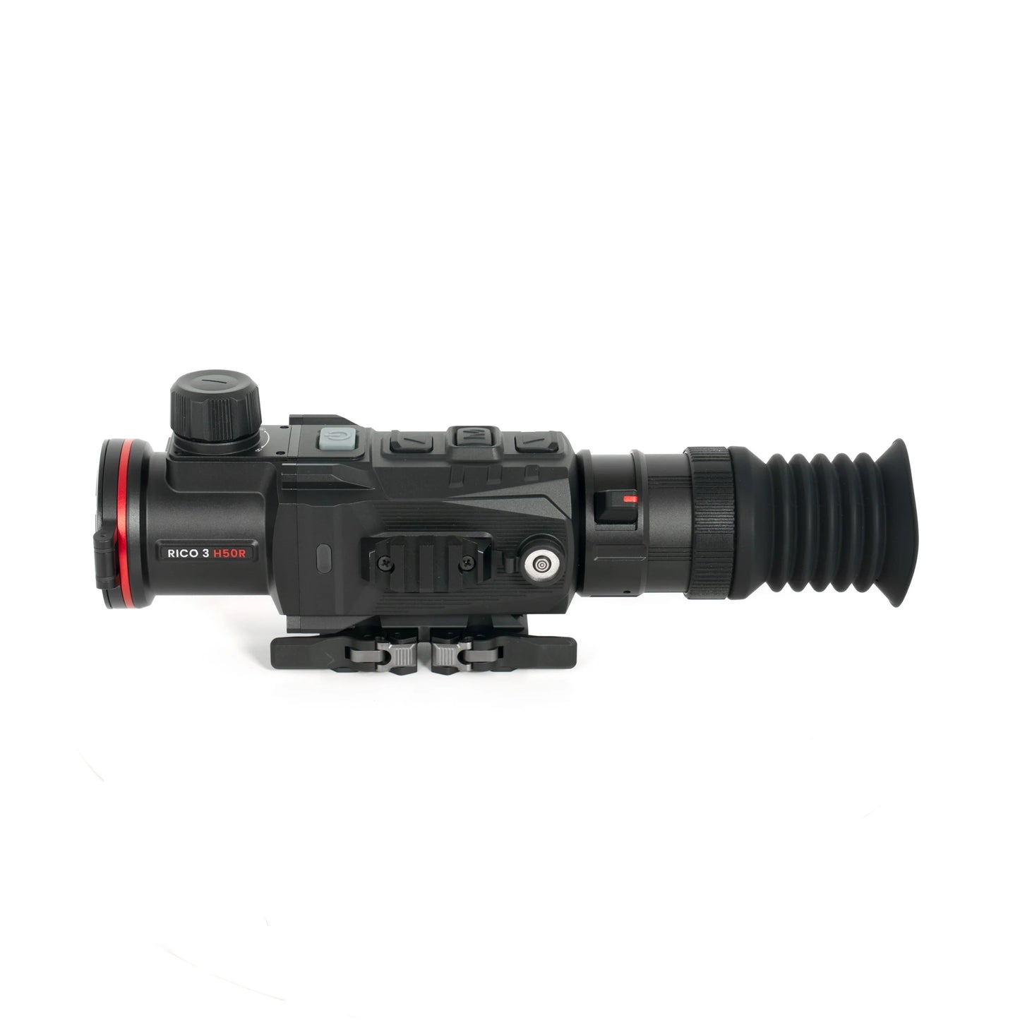RICO 3 H50R thermal night vision scope with red accents and ergonomic design