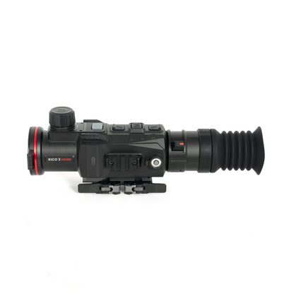 RICO 3 H50R thermal night vision scope with red accents, tactical buttons, and mounting rail for low-light use.