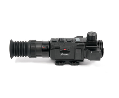 Nocpix thermal imaging scope with night vision optics, tactical design, and control buttons for low-light use.