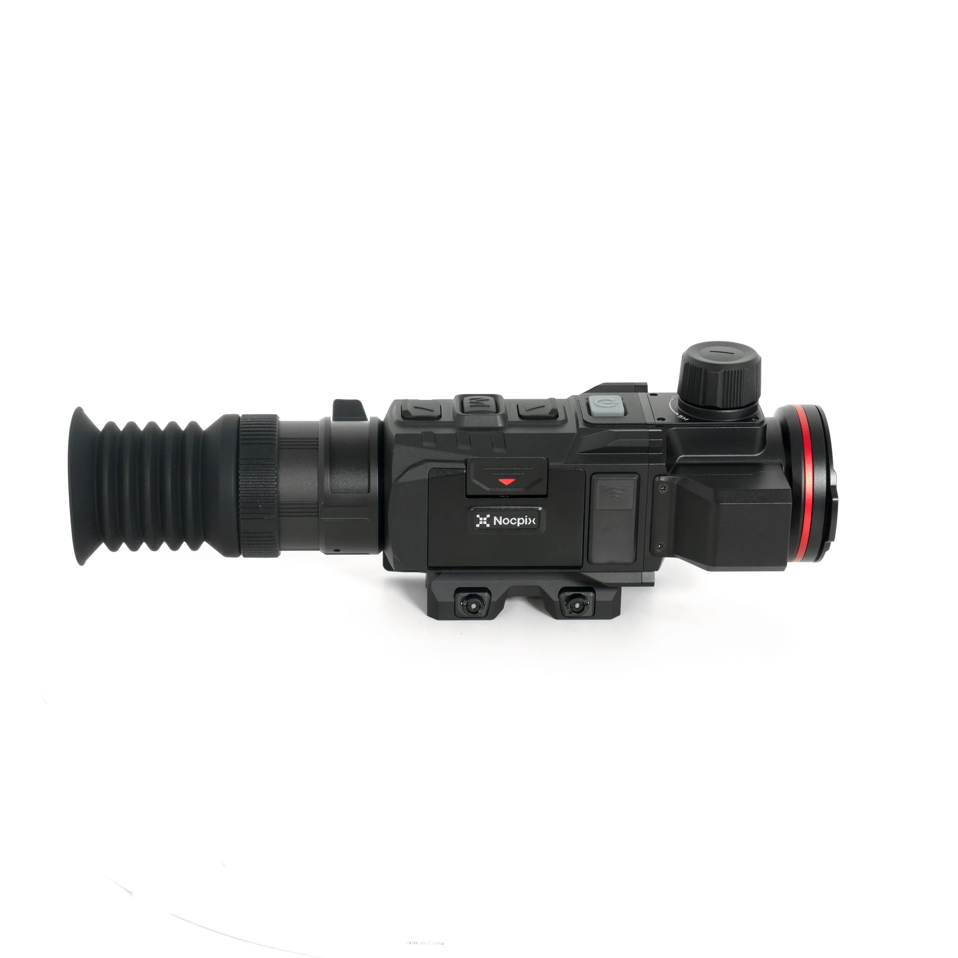 Nocpix thermal imaging scope with red accent, designed for night vision and outdoor use