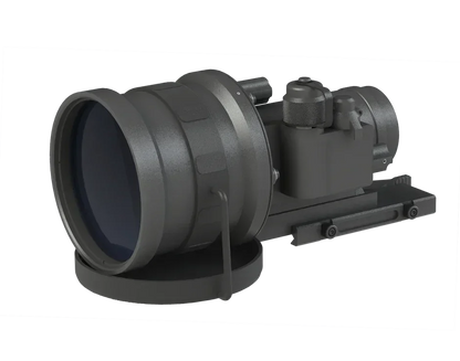 Long-range night vision optic with large lens and tactical mounting rail