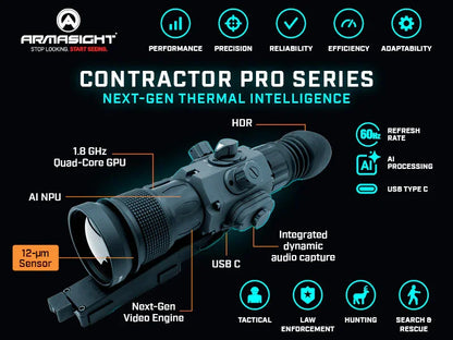 Thermal scope with 12μm sensor, HDR, AI processing, USB-C, next-gen night vision features