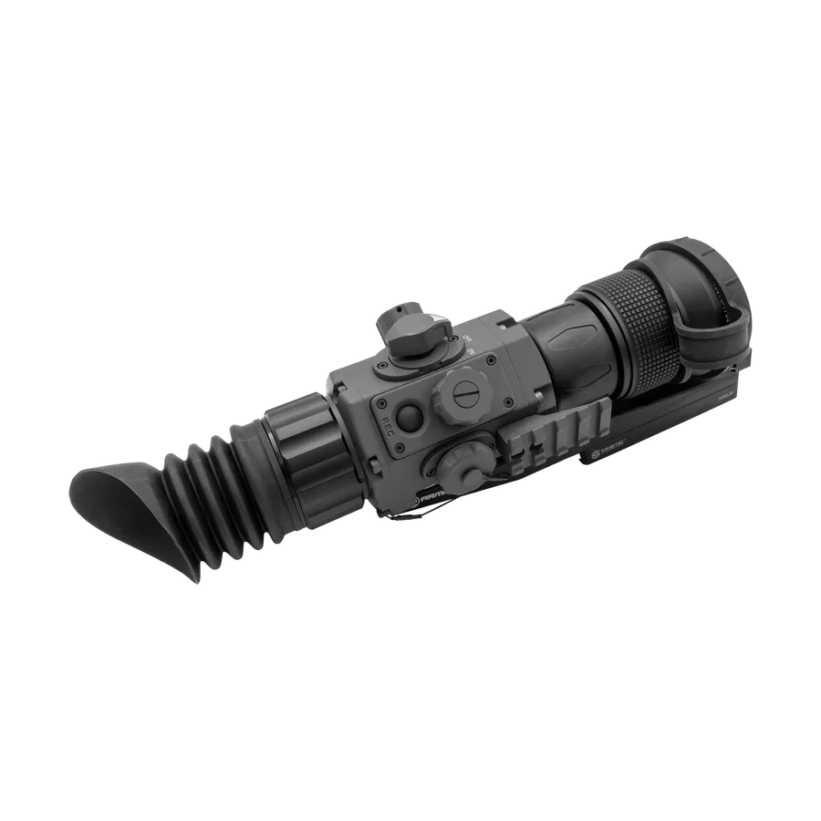 50mm digital night vision optic with adjustable eyepiece, tactical controls, and mount