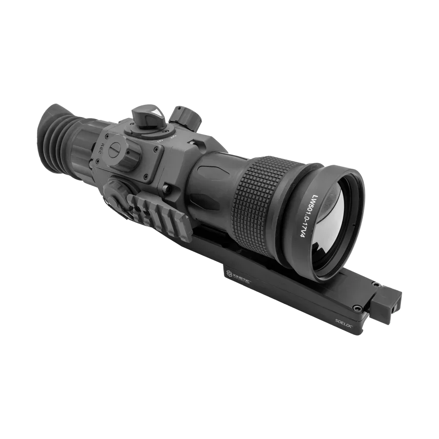 50mm thermal rifle scope with tactical rail mount and adjustment knobs