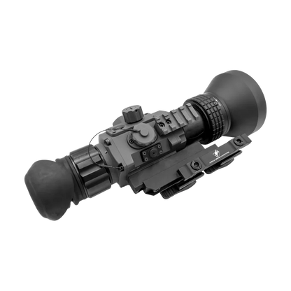 75mm night vision optic scope with eyecup and mounting rail on white background