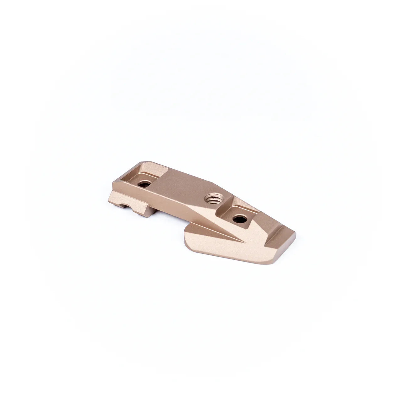 tan anodized metal optic mount with two screw holes, angled design, isolated on white