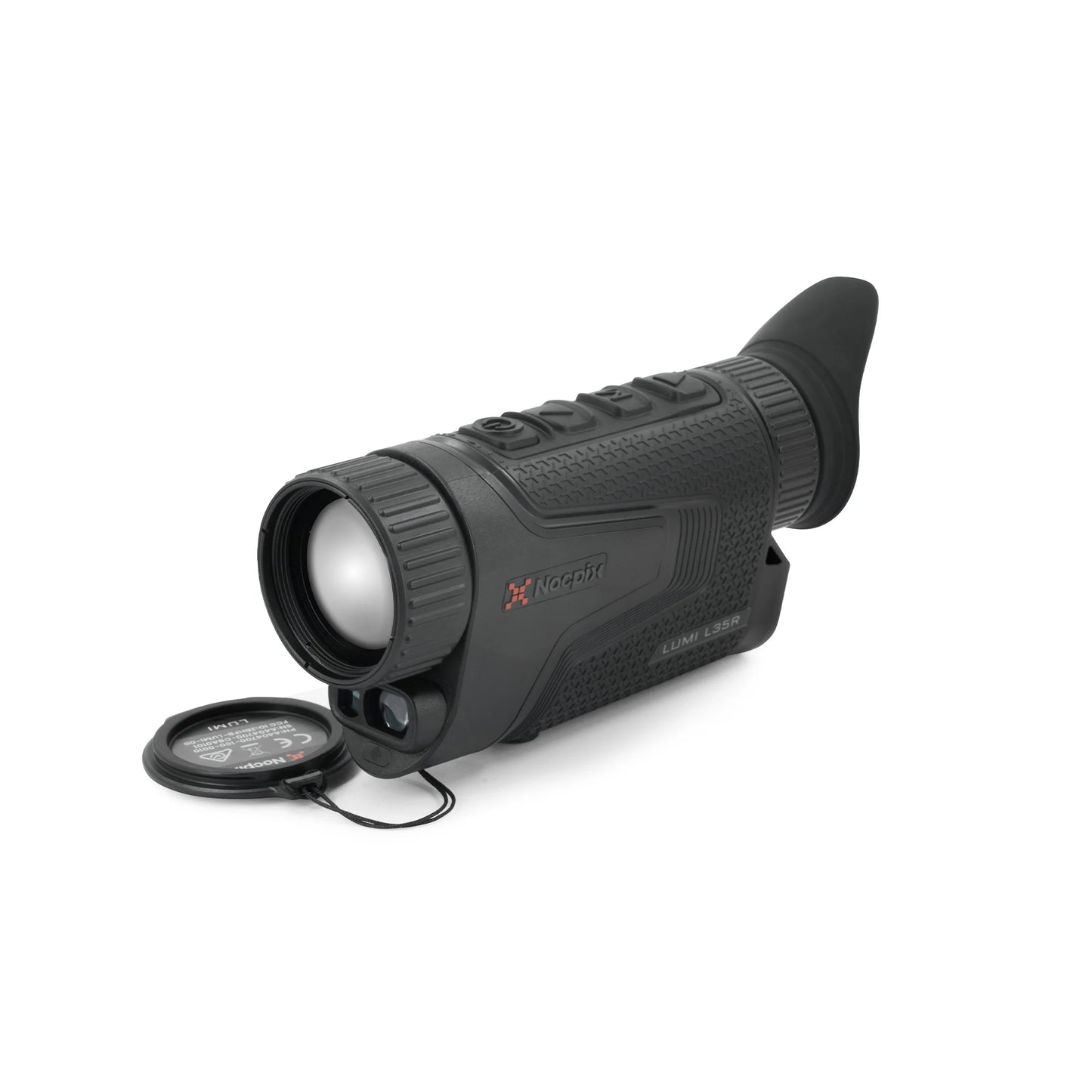 Nocthrn thermal night vision monocular with open lens cap, black textured body