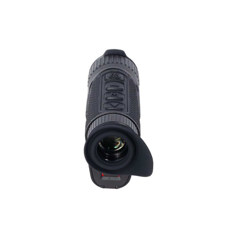 Handheld thermal night vision monocular with textured grip and control buttons