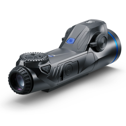 Black thermal night vision monocular with textured focus ring, product on Night Vision Universe