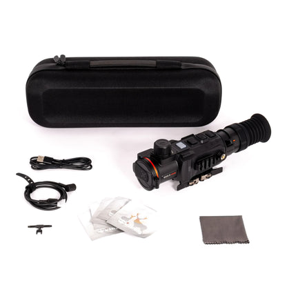 Rico 3 H50R thermal scope with carrying case, USB cable, and accessories for night vision use