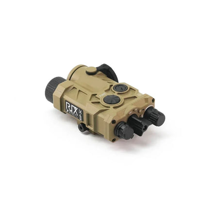 Tan tactical laser sight device with adjustment knobs and buttons, labeled RIP-3C