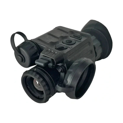 Compact digital night vision monocular with textured body and control buttons on white background