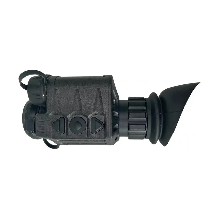 Compact handheld night vision monocular with large eyecup and control buttons