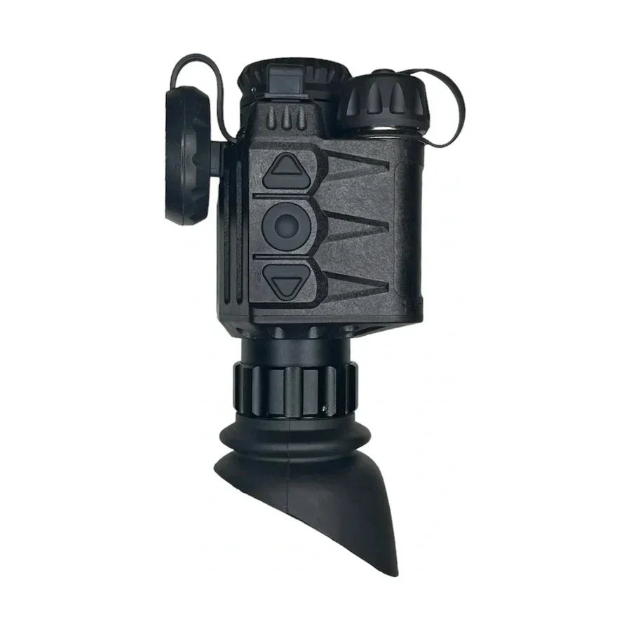 Compact black thermal monocular with buttons and rubber eyepiece for night vision optics