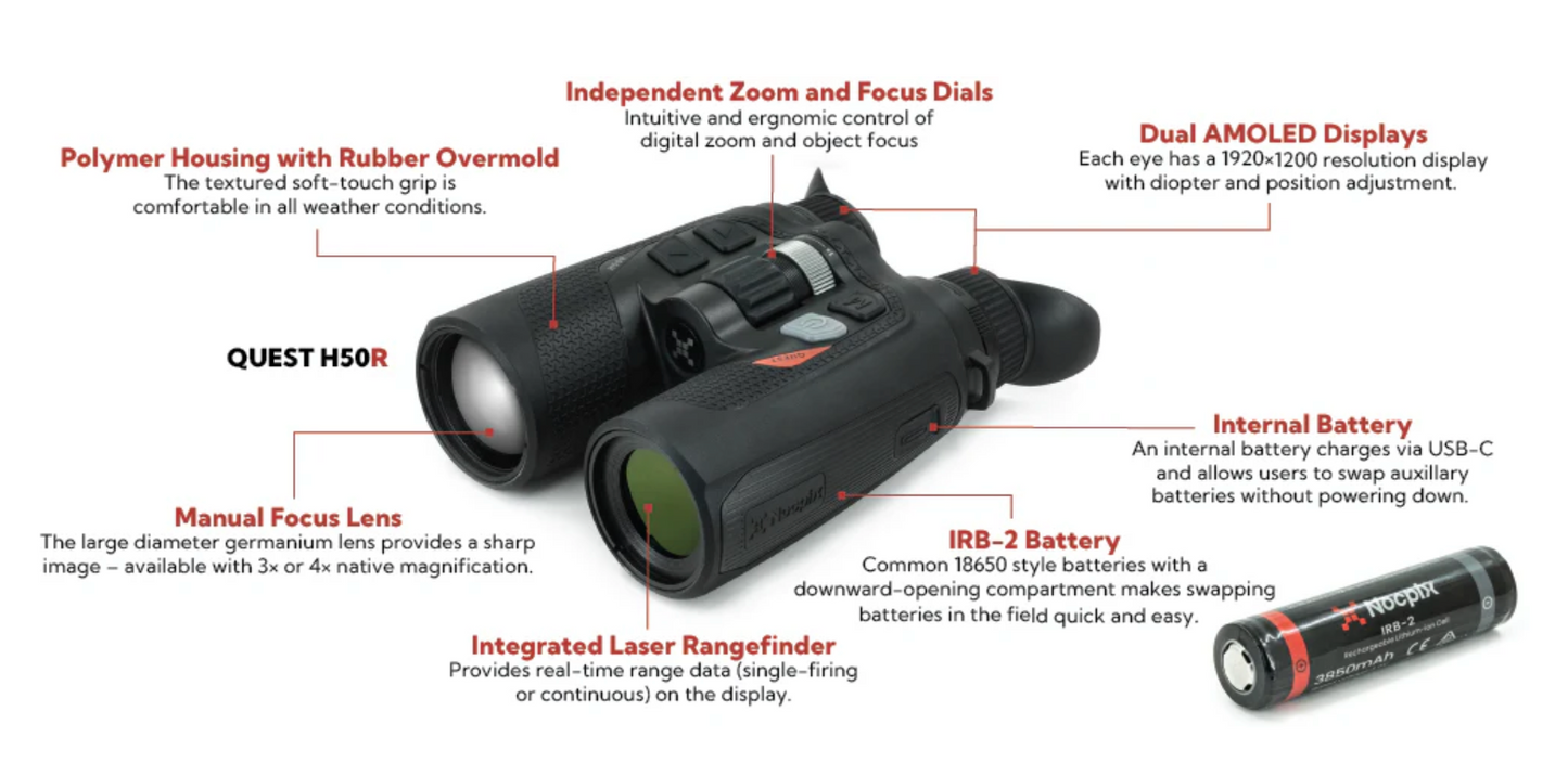 Nocpix QUEST H35R LRF Thermal Binocular 3X 640 35mm