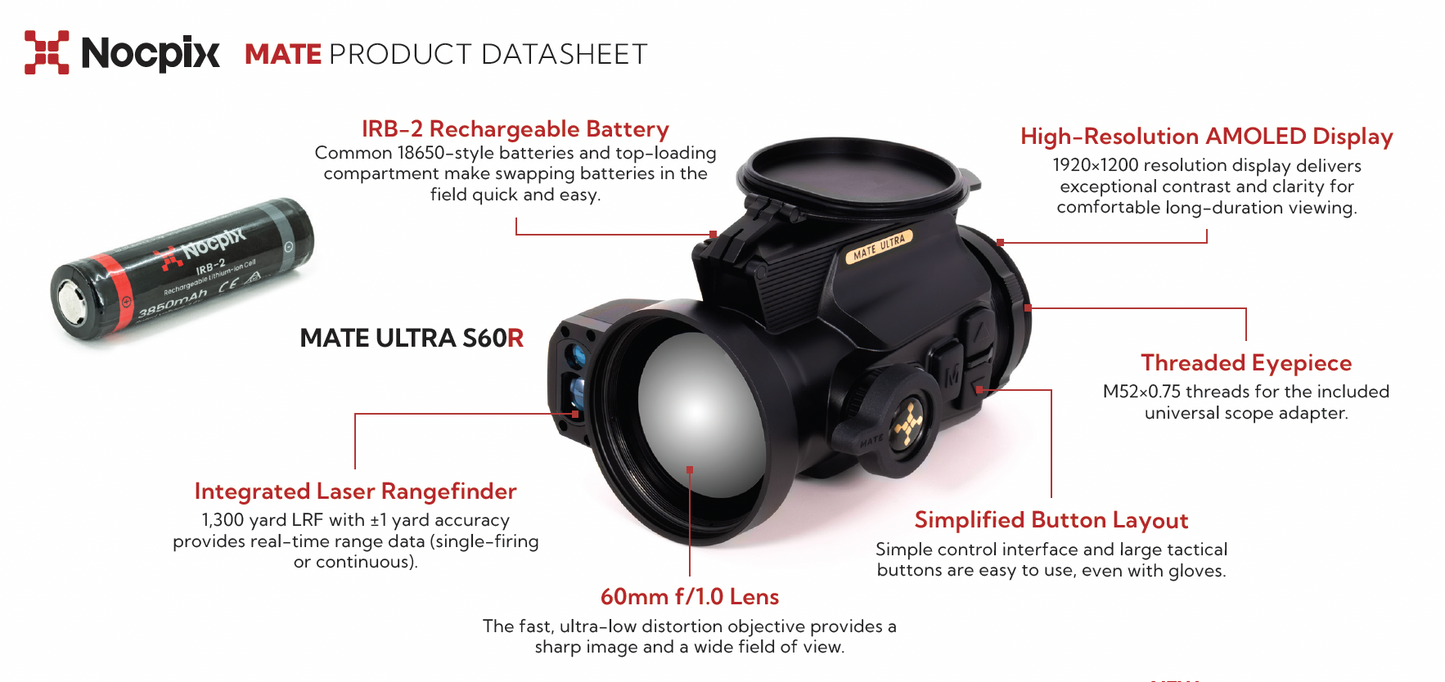 Nocpix MATE Ultra S60R 1280 LRF Thermal Clip-on 60hz Scope