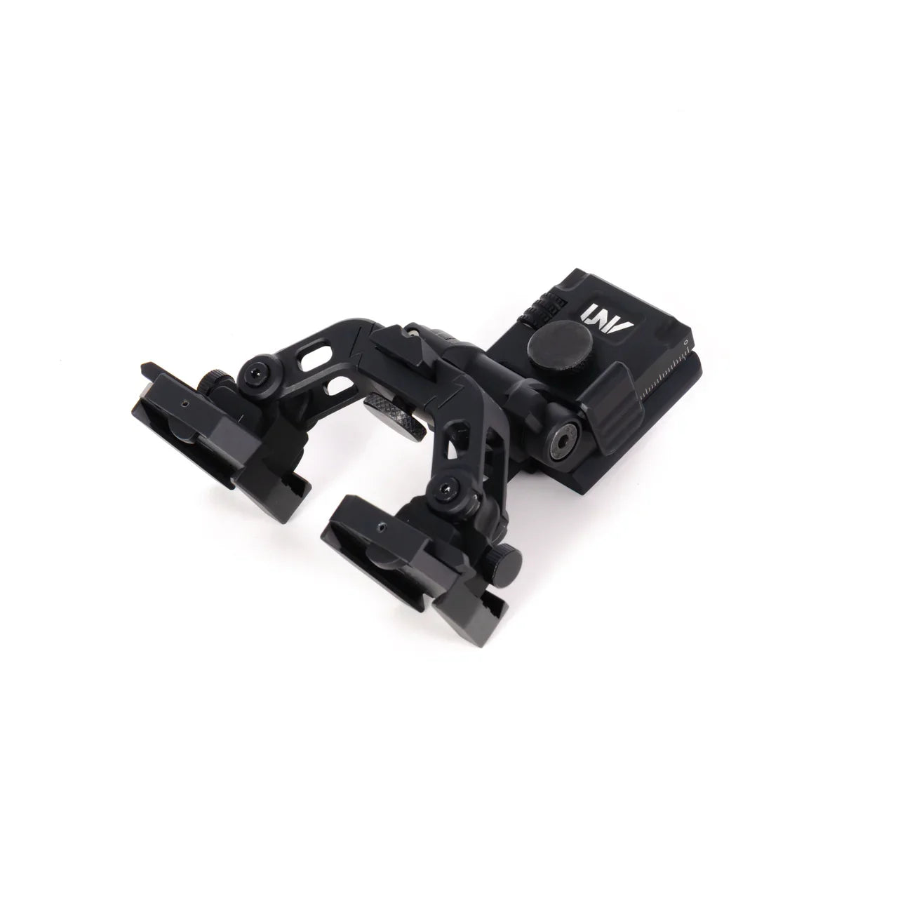 Black night vision goggle helmet mount on white background