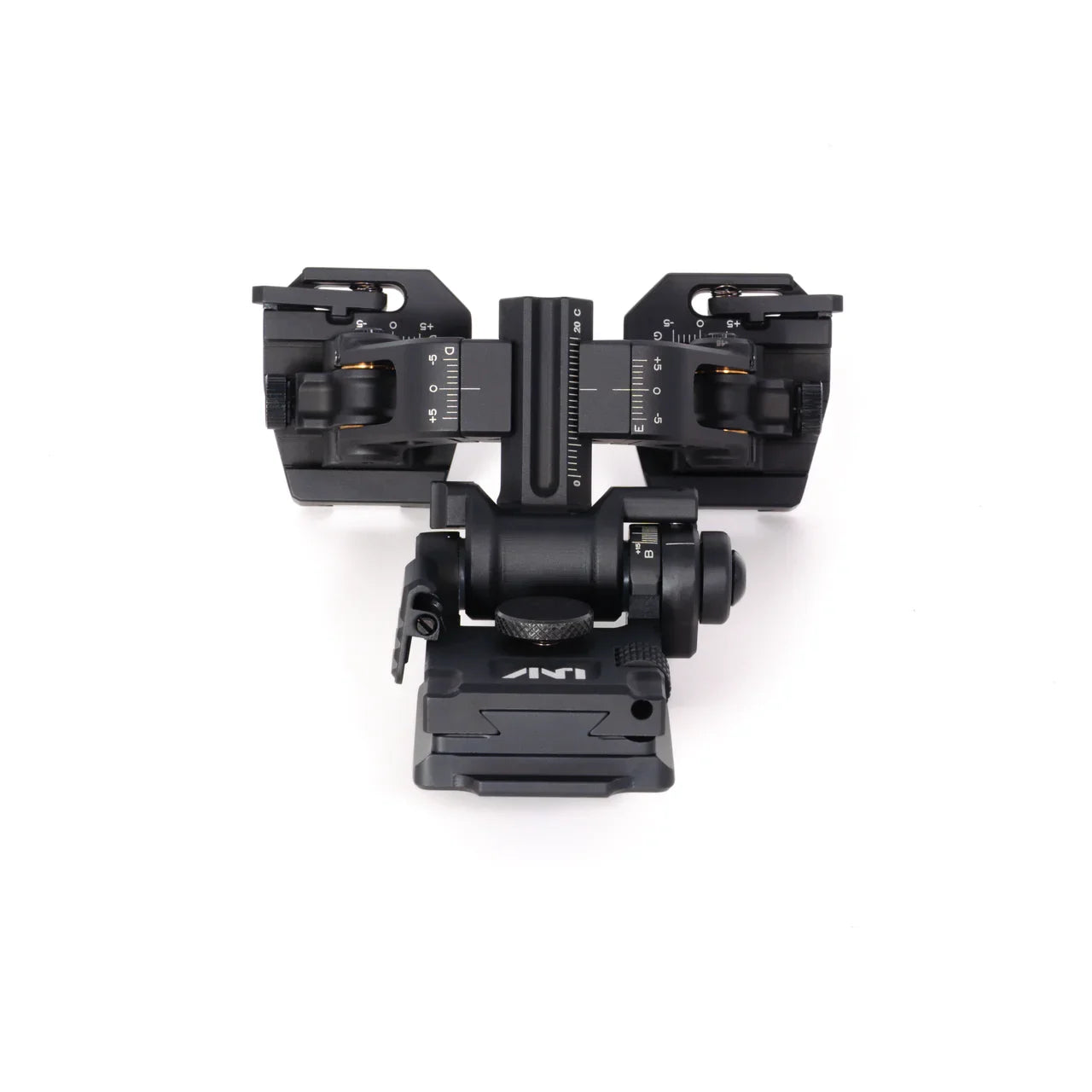 tactical night vision goggle mount adapter with adjustment dials on white background