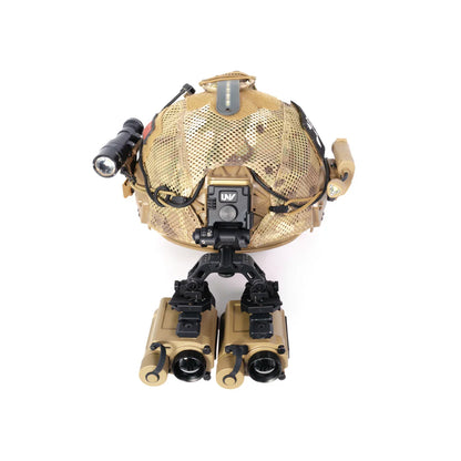 Tactical helmet with dual mounted thermal optics and flashlight attachment