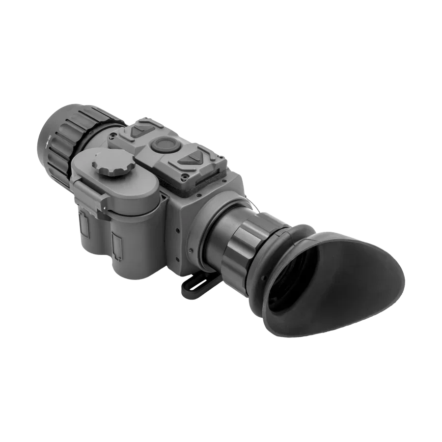 Compact thermal scope with rubber eyecup and control buttons on a white background