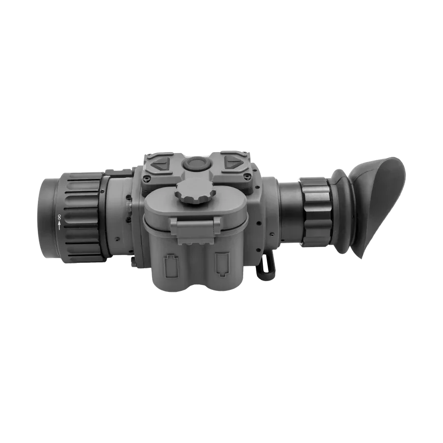 digital night vision scope with control buttons and a rubber eyepiece, isolated on white