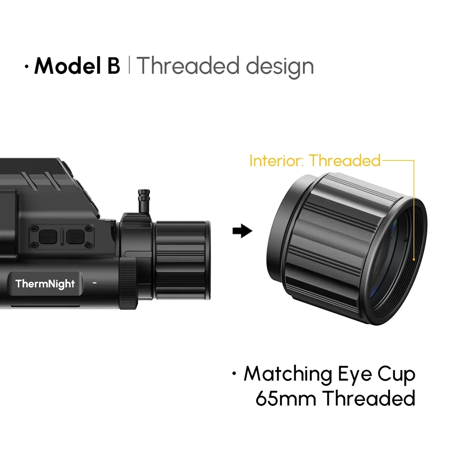 Threaded thermographic optic with 65mm matching threaded eyecup, Model B design