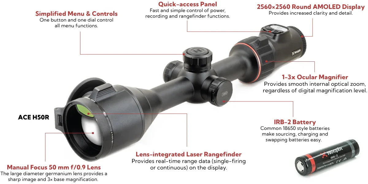 Nocpix ACE LRF H50R Optical Zoom Optimized Thermal Scope 640 - Night Vision Universe