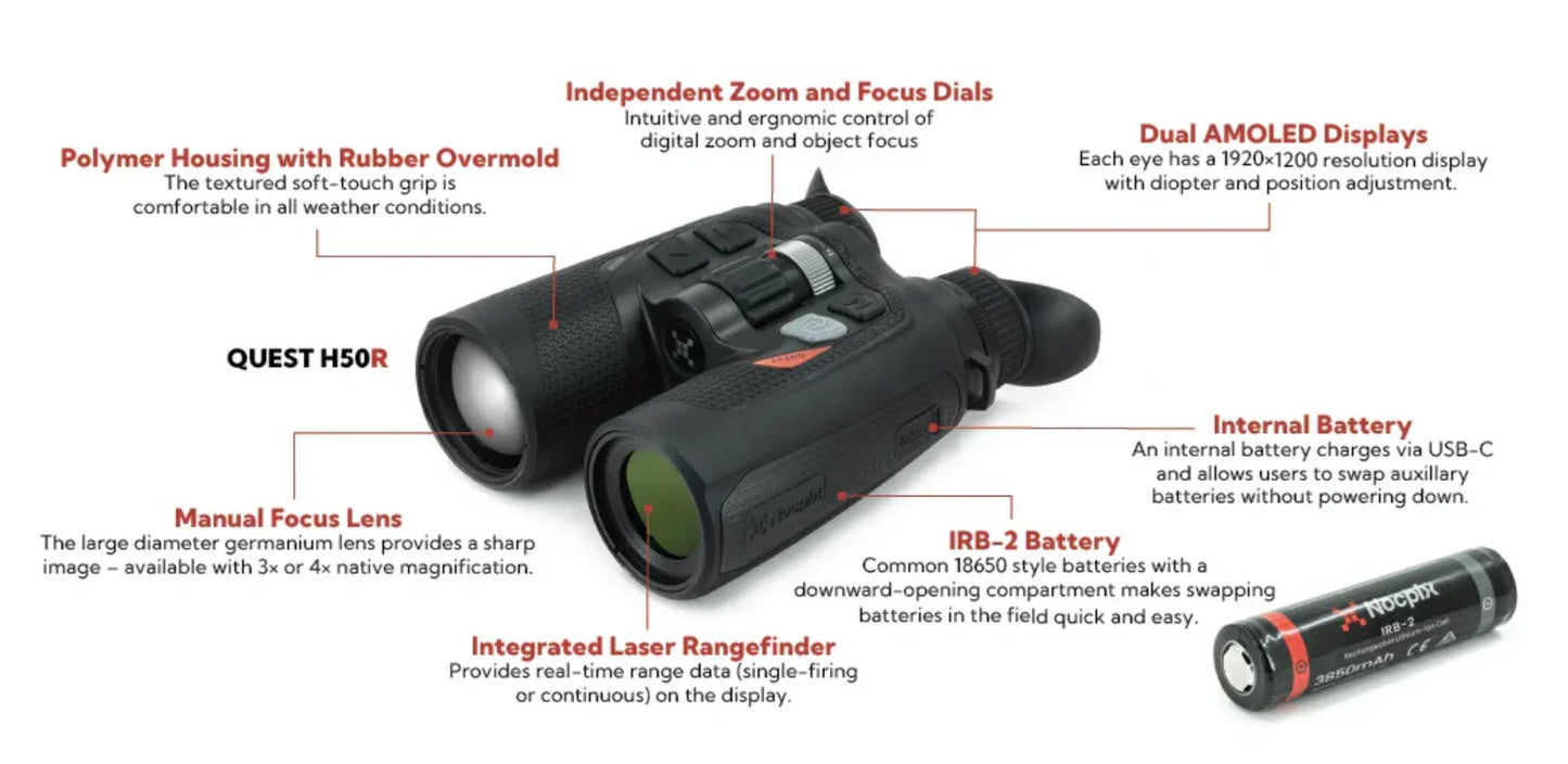 Nocpix QUEST H50R LRF Thermal Binocular 4X 640 50mm - Night Vision Universe